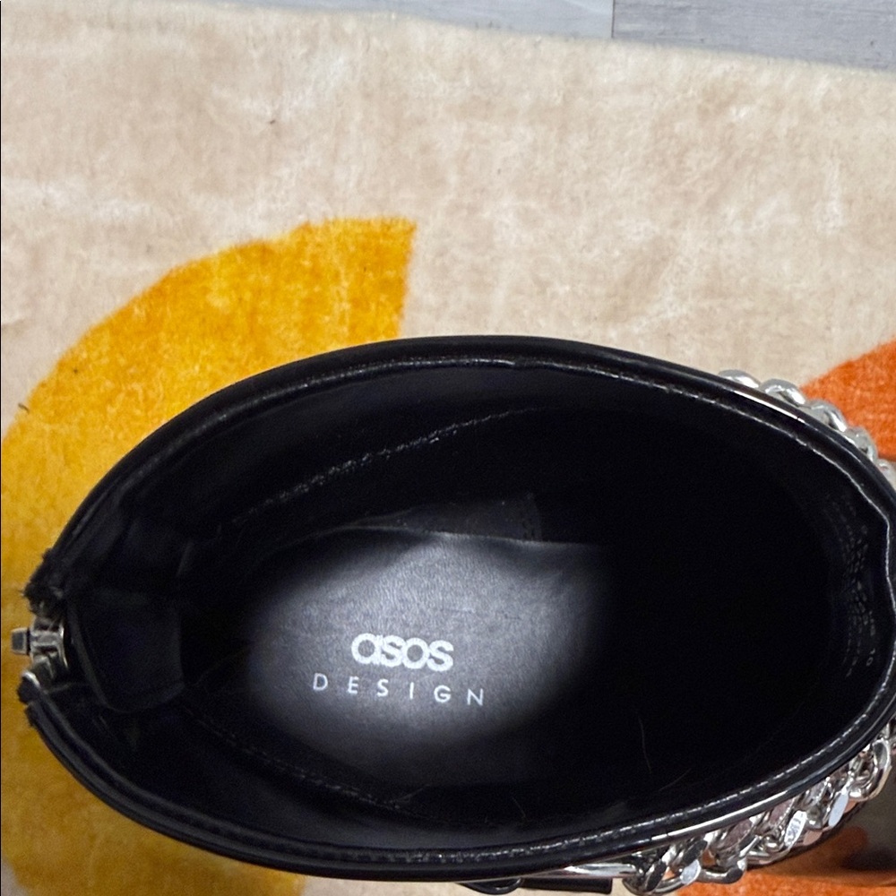 ASOS Black Patent Ankle Boots with Silver Chain Detail - Picture 7 of 9